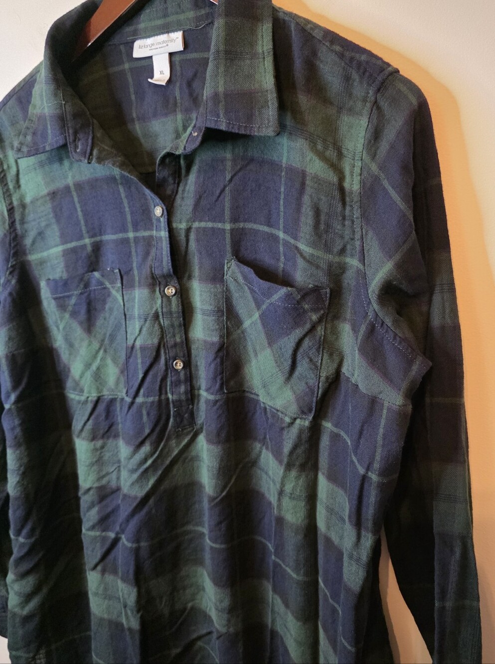Liz Lange Maternity Green Navy Plaid Flannel Boyfriend Tunic Size XL - Picture 10 of 11